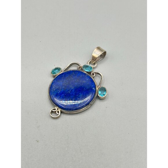 Lapis Lazuli Sterling Silver Pendant with Blue Topaz Glass Stones Length - Picture 2 of 5